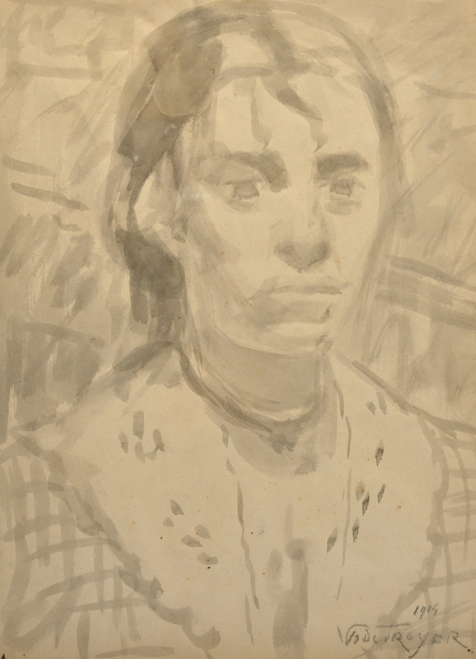 Prosper DE TROYER (1880-1961), portrait of a young girl, watercolor, signed and dated 1914 (1 of 4)