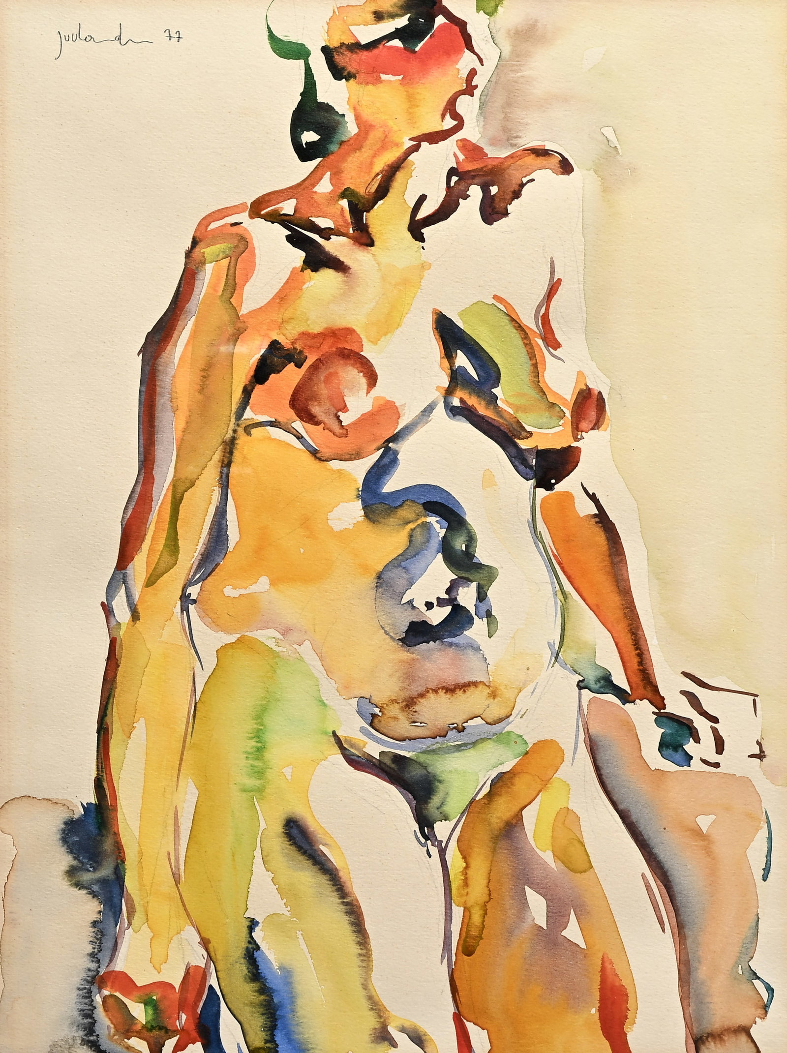 Johan VAN VLAENDEREN (1952), pregnant woman, watercolor, signed (1 of 6)