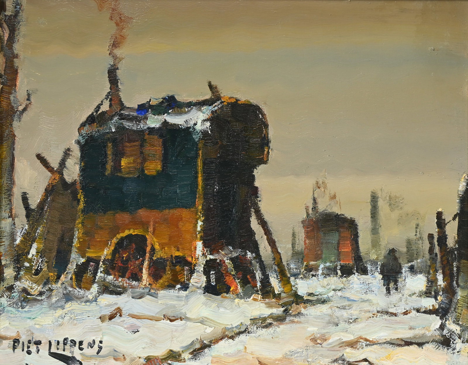 Piet LIPPENS (1890-1981), Caravans in the Snow, oil on canvas, signed (1 of 6)