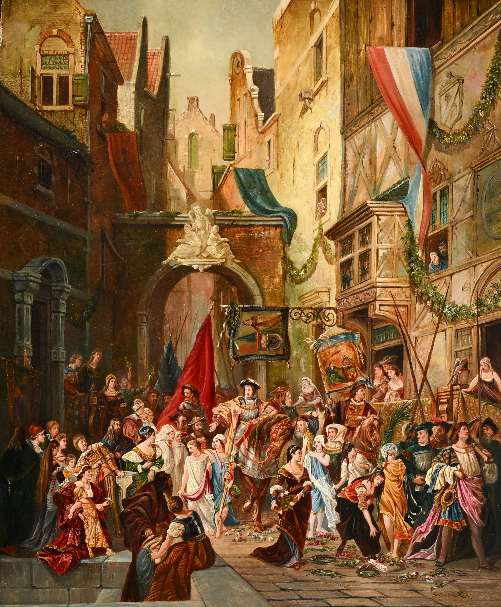 Simon VAN DER LEY (19th century), oil on canvas, The Joyous Entry, signed (1 of 11)