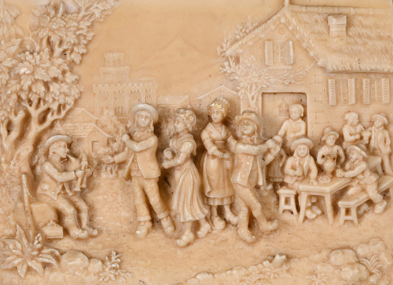 Carl LF BECKER (1820-1900), bas-relief in sandstone Animated village scene, signed CJ Becker and (1 of 5)