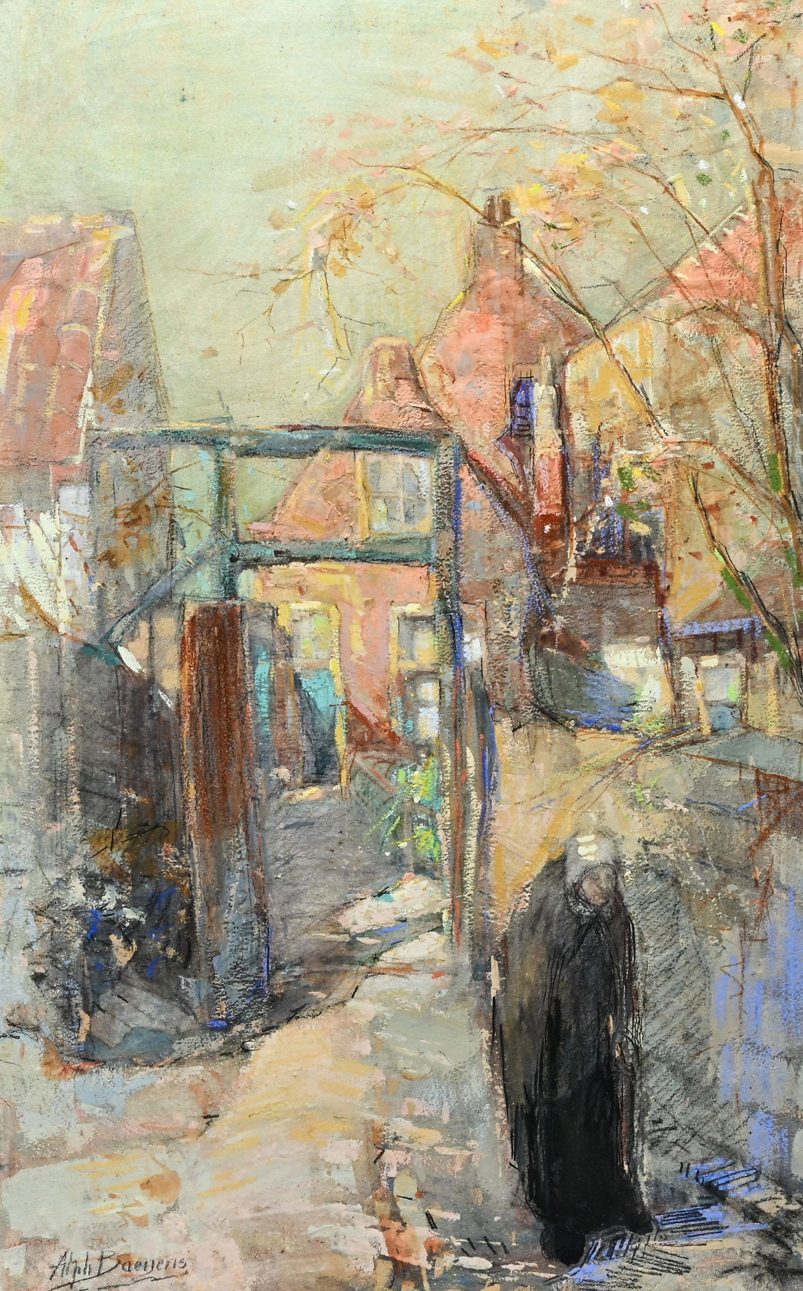 Alfons BAEYENS (1887-1954), Animated alley, watercolor, signed (1 of 7)