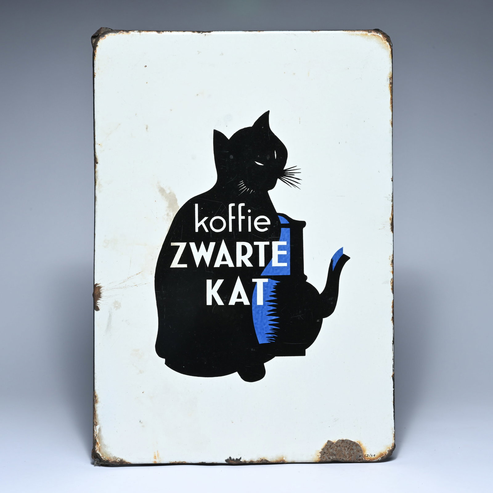 Enamel advertising panel for coffee 'Black Cat', 1925-1935, design attributed to Julien Van De Walle (1 of 2)