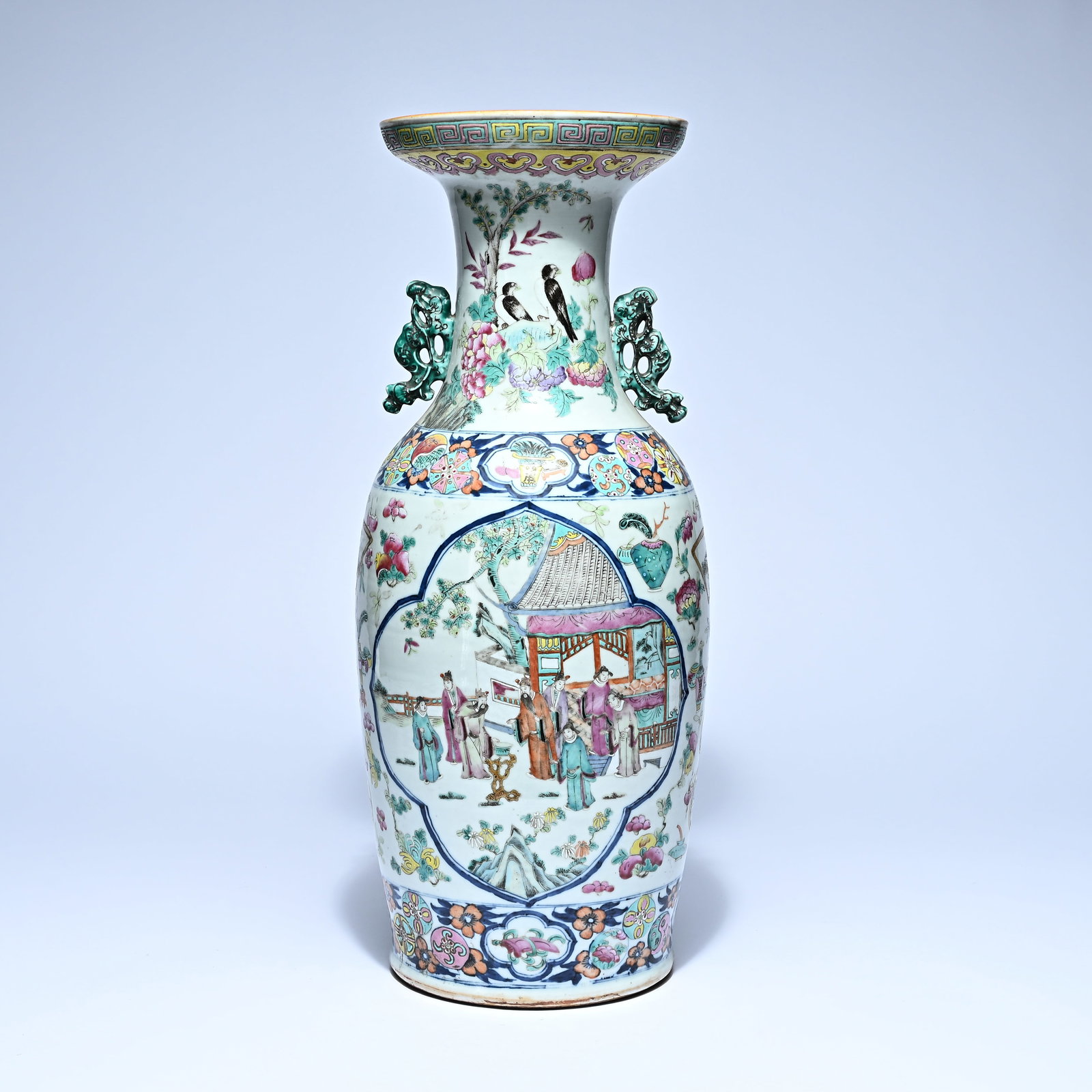 Chinese famille rose baluster vase with polychrome decoration of a garden scene and birds, circa (1 of 10)