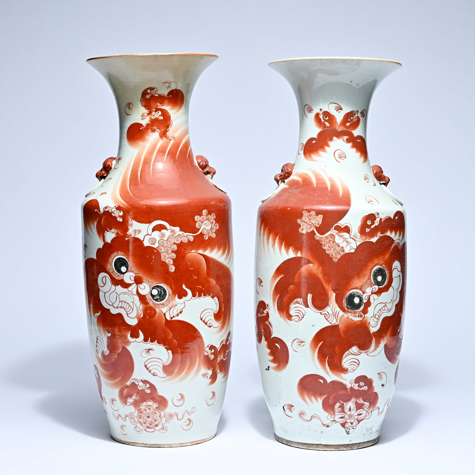 Pair of Chinese baluster vases decorated with iron-red 'Foo Dogs' images, circa 1900 (1 of 11)