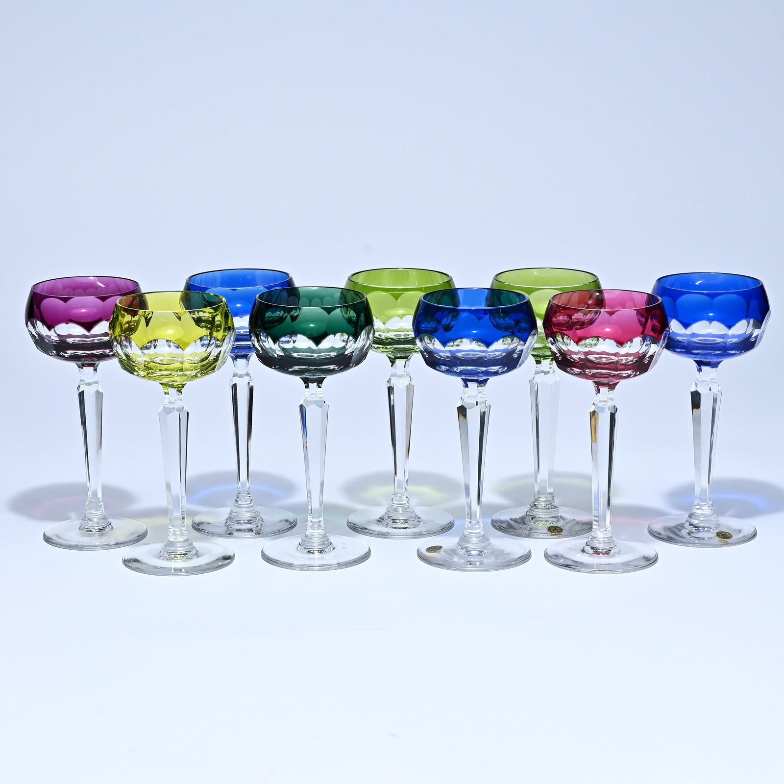 Val Saint Lambert, 9 colored crystal wine glasses (1 of 7)