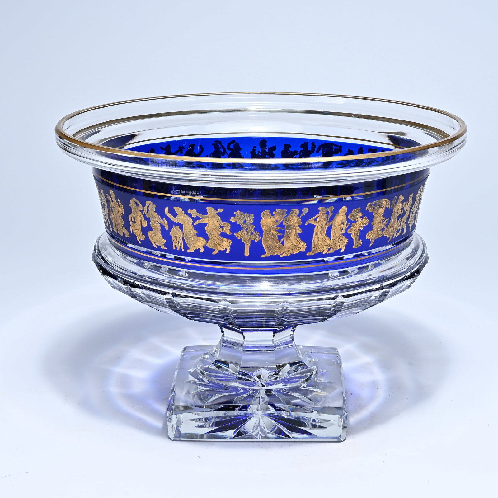 Val Saint Lambert, white Borodin crystal coupe with cobalt and gold frieze decoration Danse de (1 of 8)