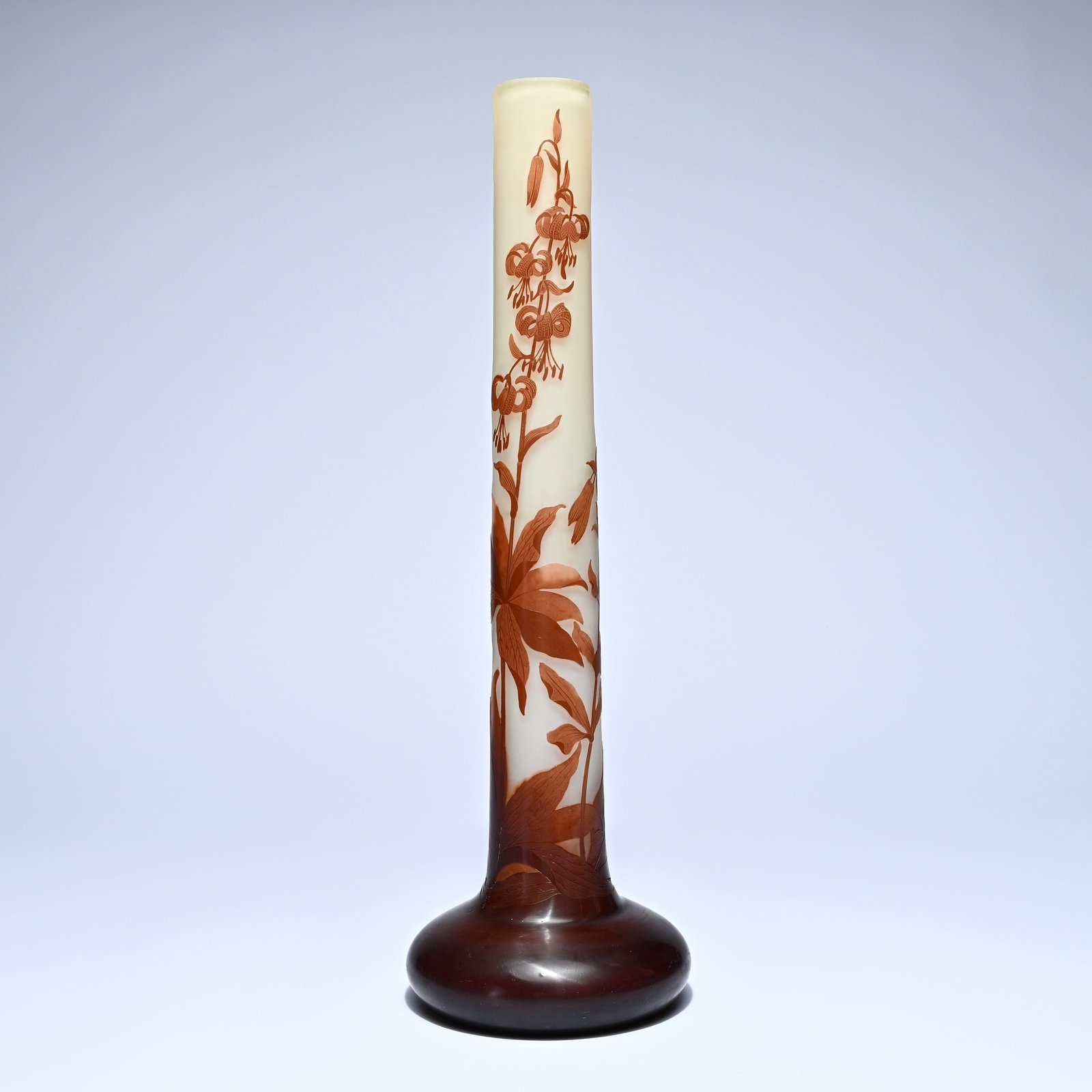 Emile Galle Art Nouveau cameo glass vase with acid-etched clematis decoration, Nancy, France, signed (1 of 10)