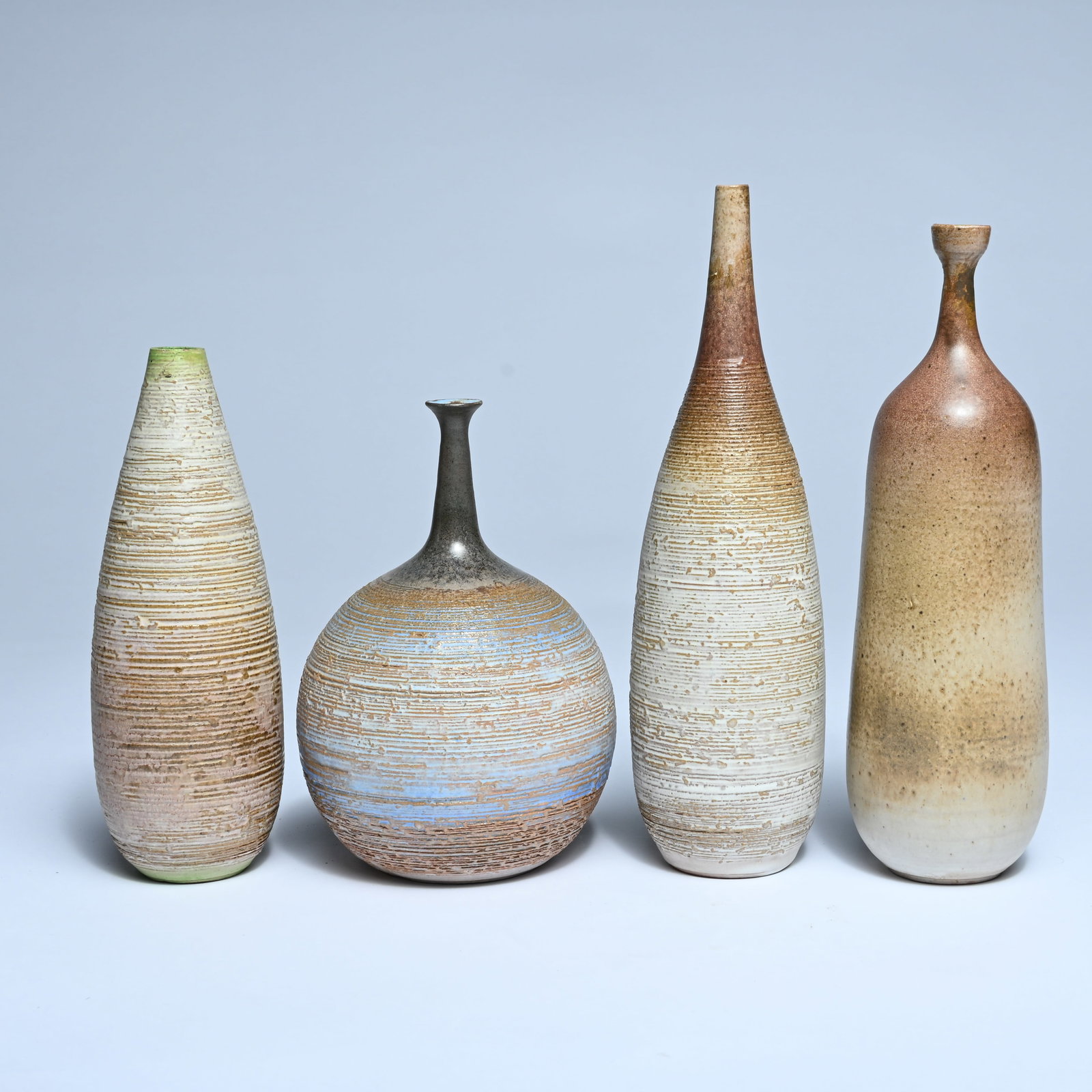 Perignem, collection of 4 vases in fired stoneware with oxide glaze, circa 1965-1975, marked PER on (1 of 9)