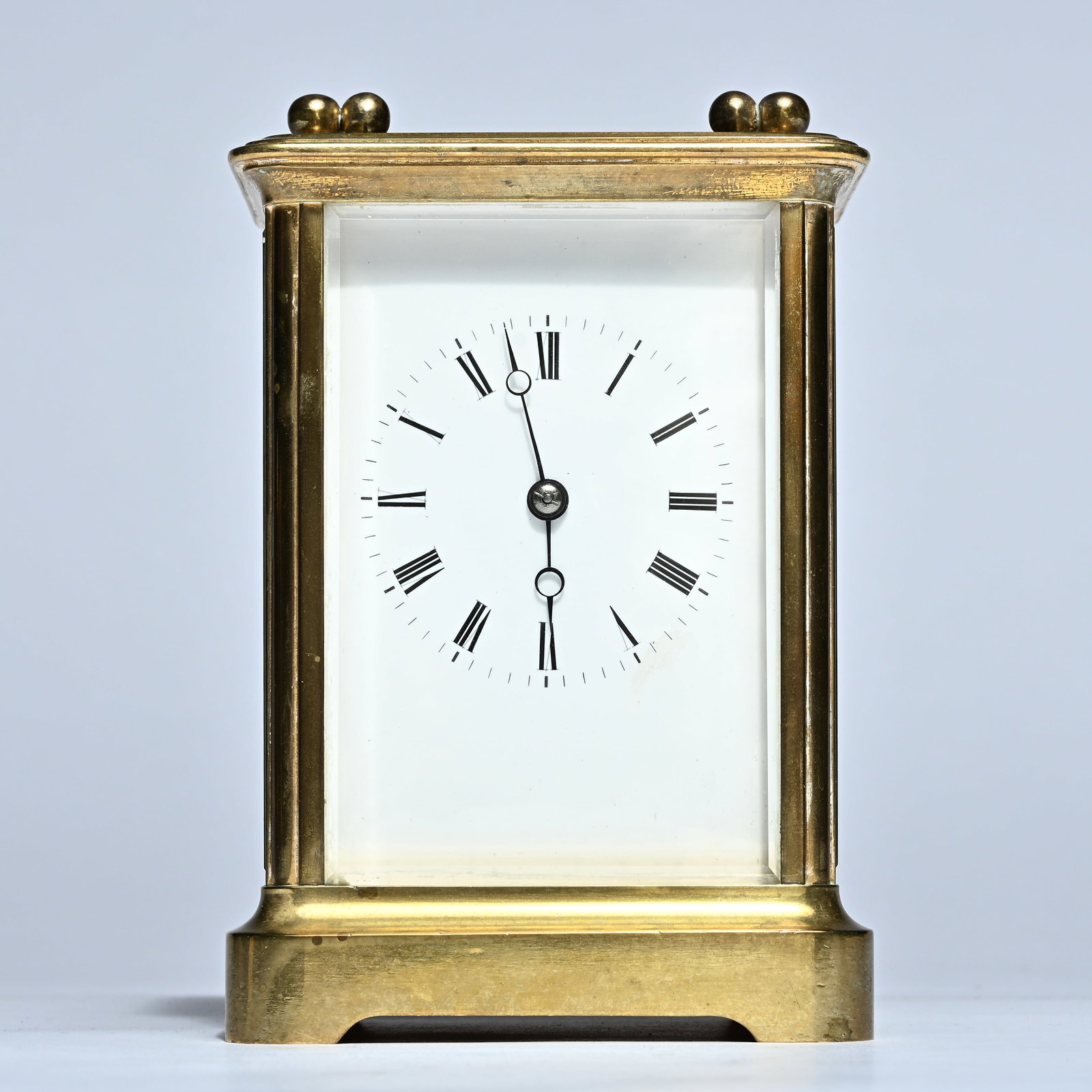 French travel clock (carriage clock), gilded brass case with a white dial, circa 1900 (1 of 8)