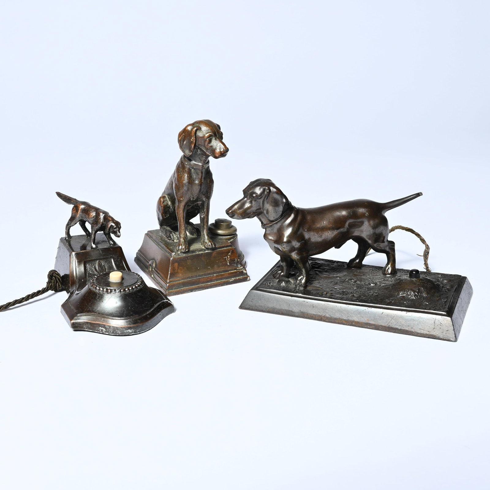 3 table bells or butler bells shaped like dogs (including a Dachshund and a Pointer or Setter). Made (1 of 10)