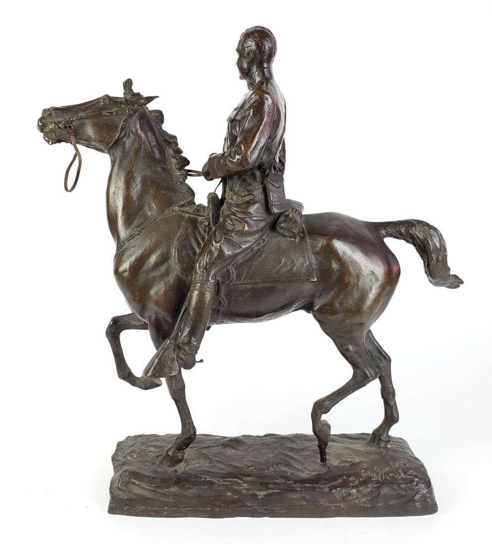 Large Bronze Figure of Man on Horse Signed & Dated (1 of 9)