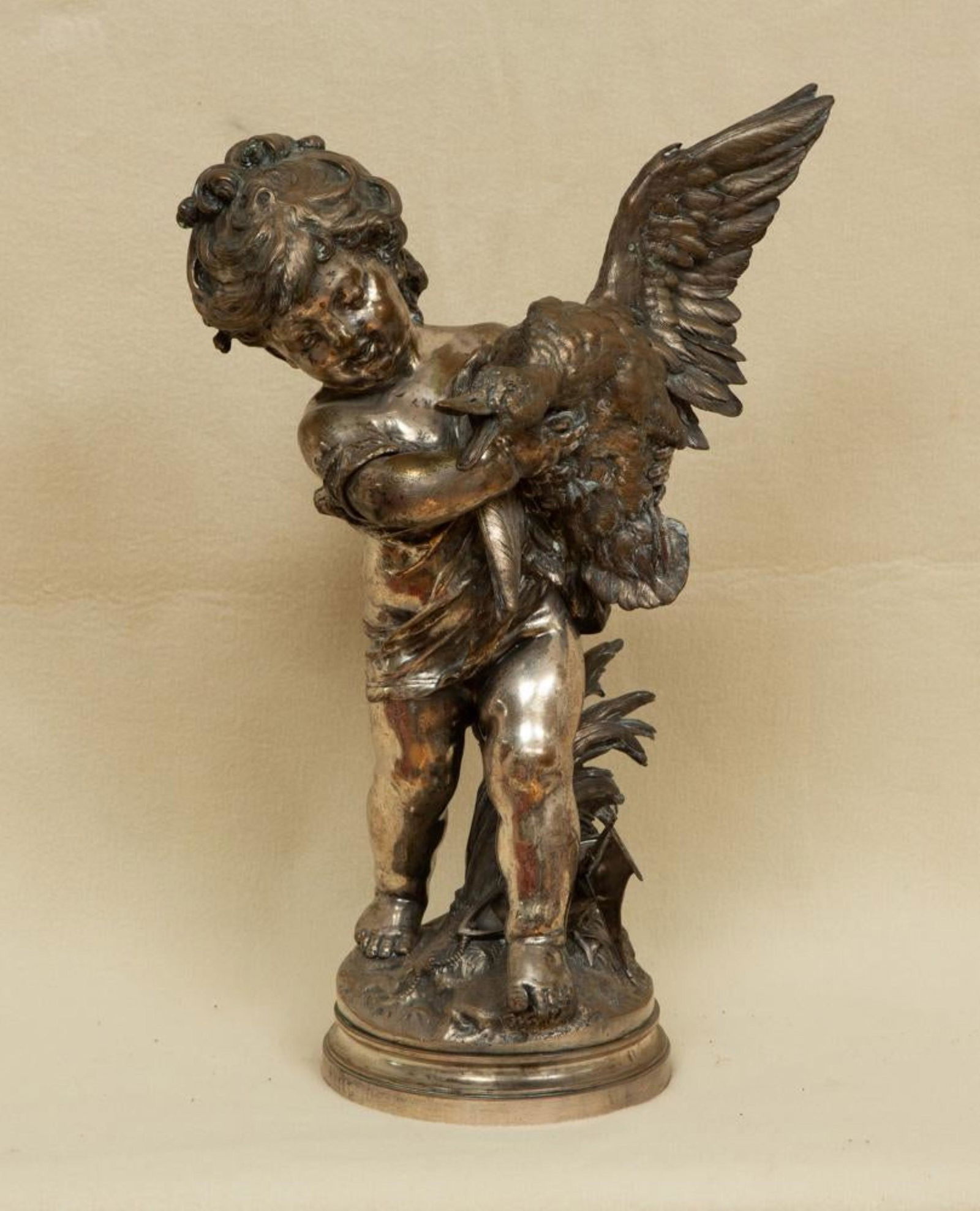 Auguste Moreau Silverplated Bronze Sculpture of Cherub (1 of 3)
