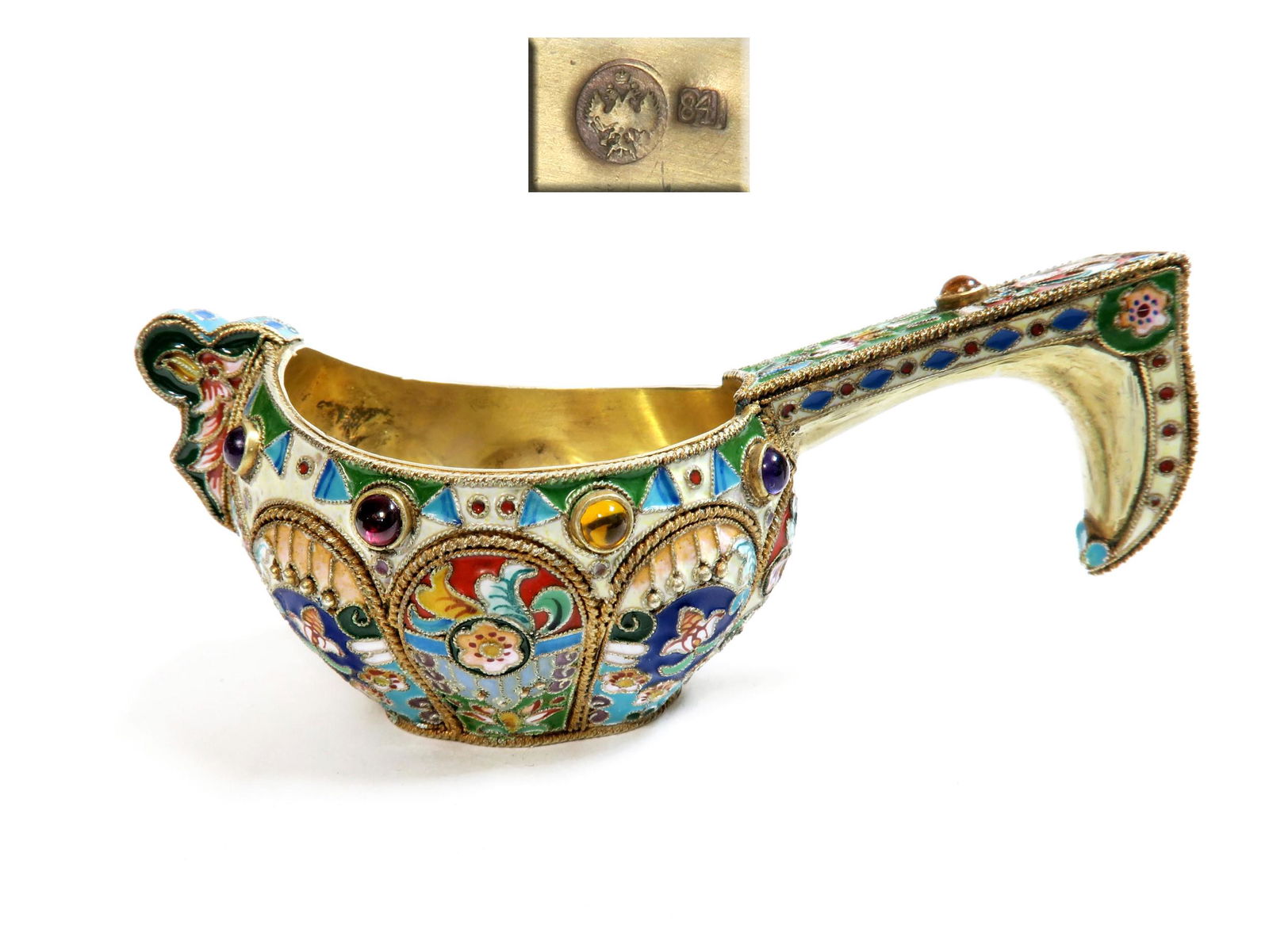 Russian Enamel & 84 Silver Jewelled Cup (1 of 9)