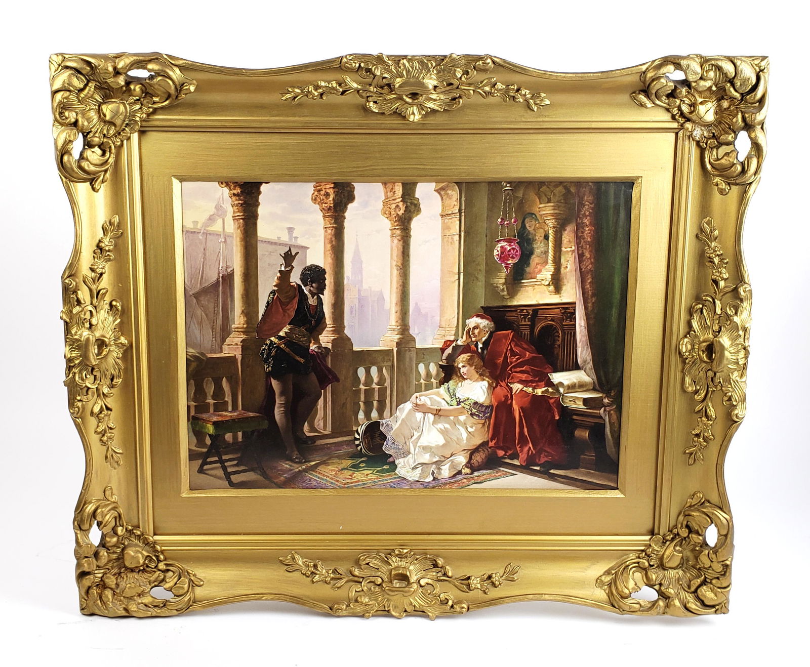 A Large 19th C. KPM Porcelain Plaque in Giltwood Frame: A Large 19th C. KPM Porcelain Plaque in Giltwood Frame. The frame measures 20 1/2" x 24 1/2" and the plaque measures 17 1/4" x 12 3/4"