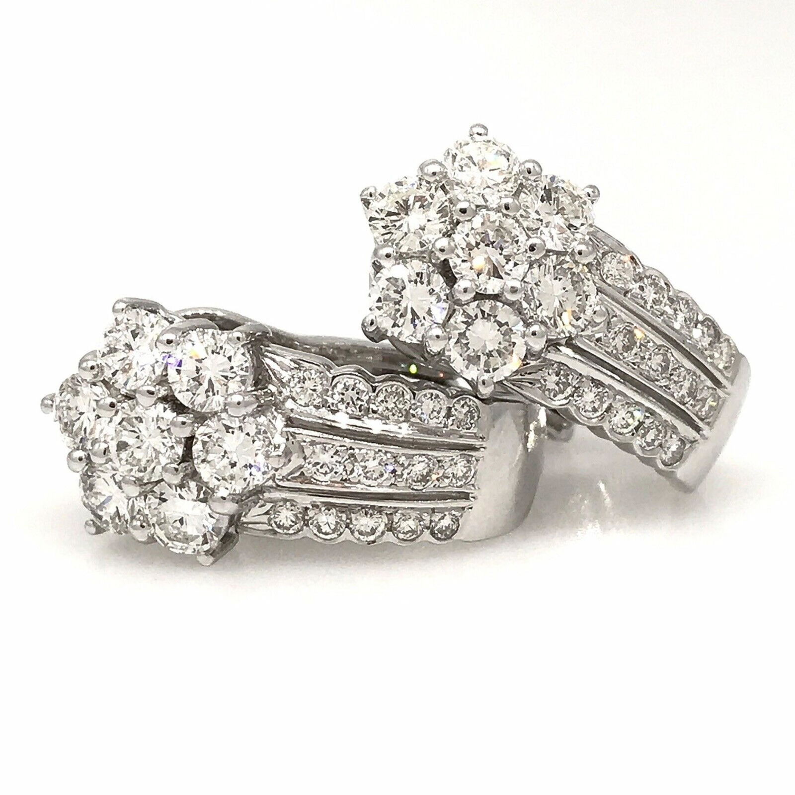 Diamond Flower Half Hoop Earrings 2.82 ct in 18k White (1 of 6)