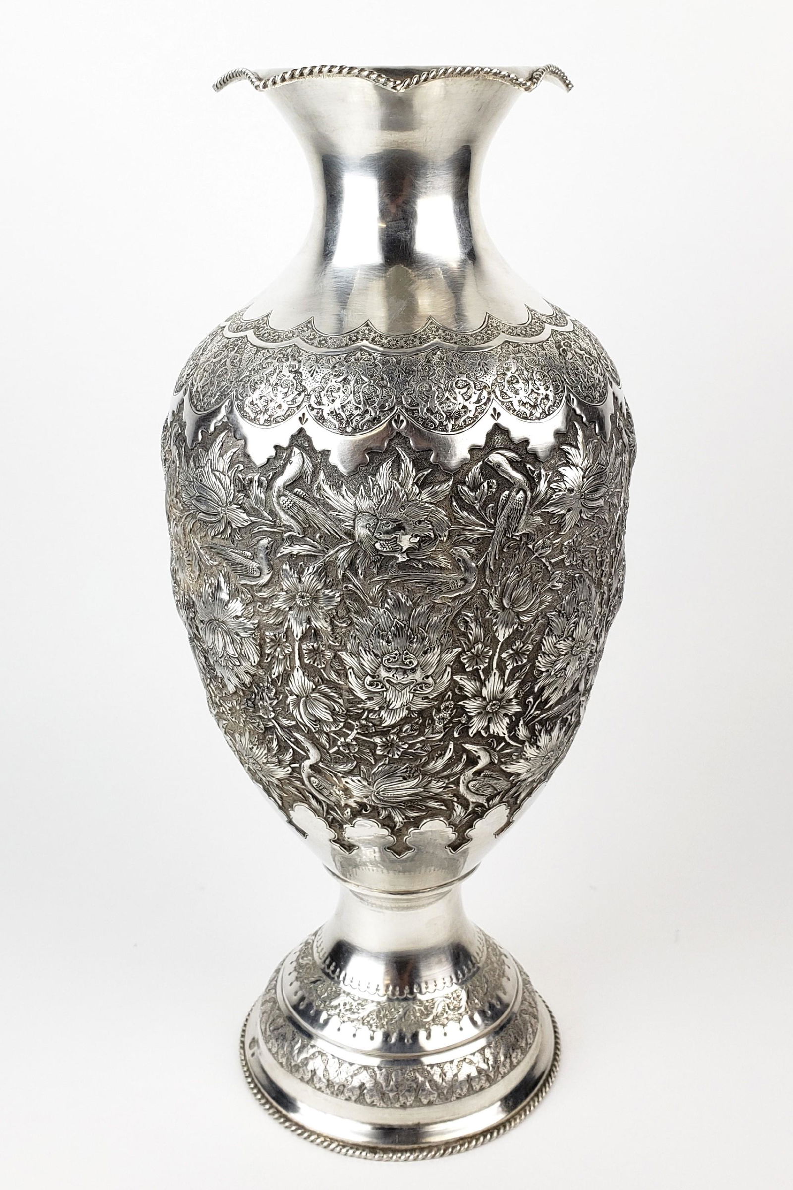 Persian Isfahan Silver Hand Engraved Vase (1 of 8)