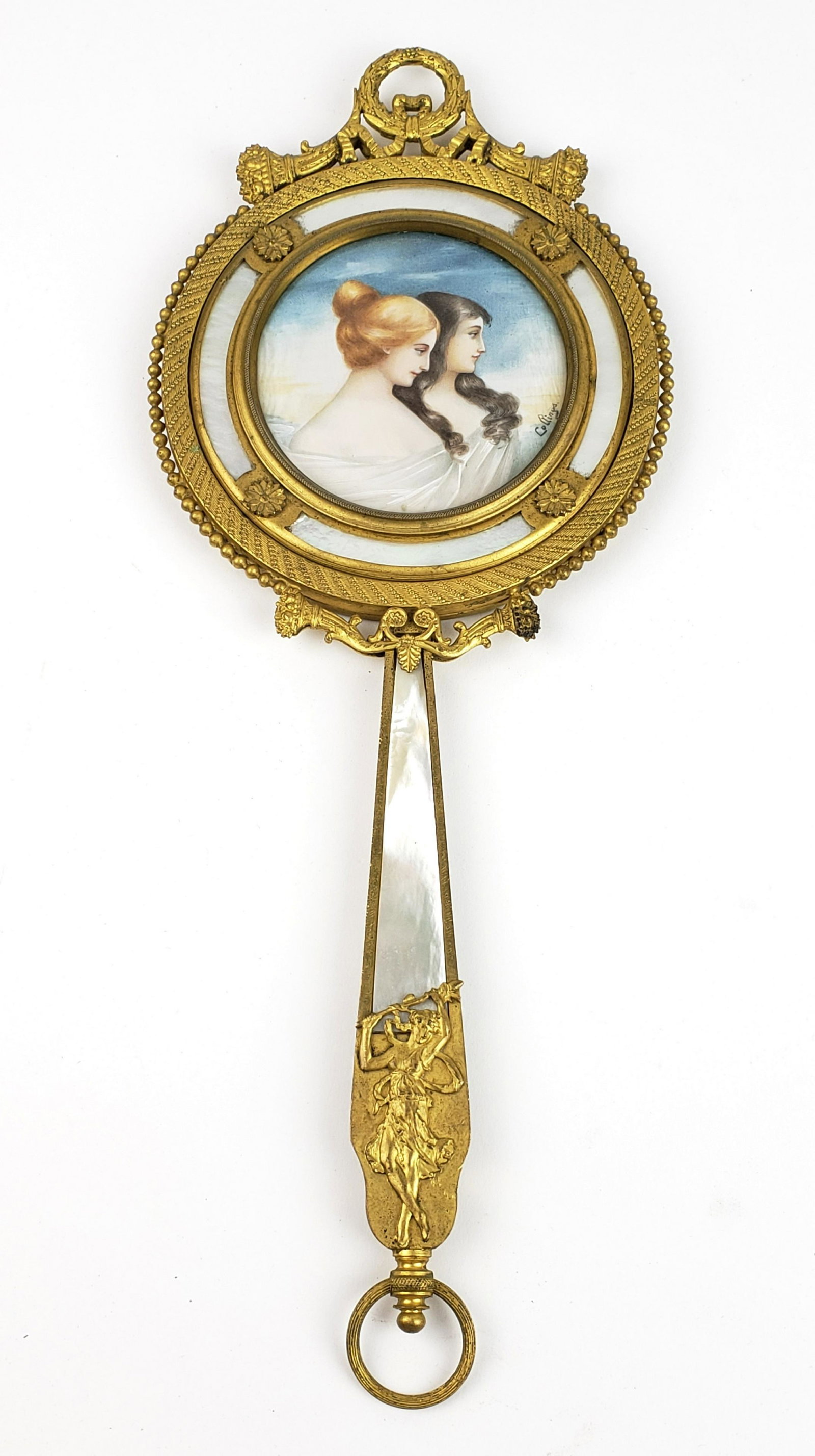19th C. French Bonze & Mother of Pearl Hand Mirror (1 of 7)