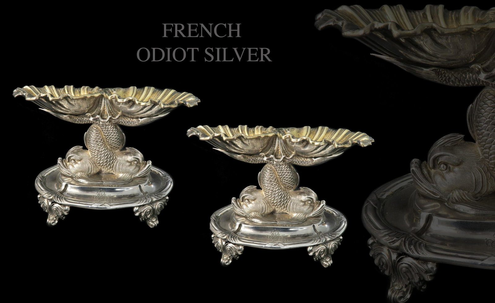 19th C. Pair of French Odiot Silver Double Salt Dishes (1 of 4)