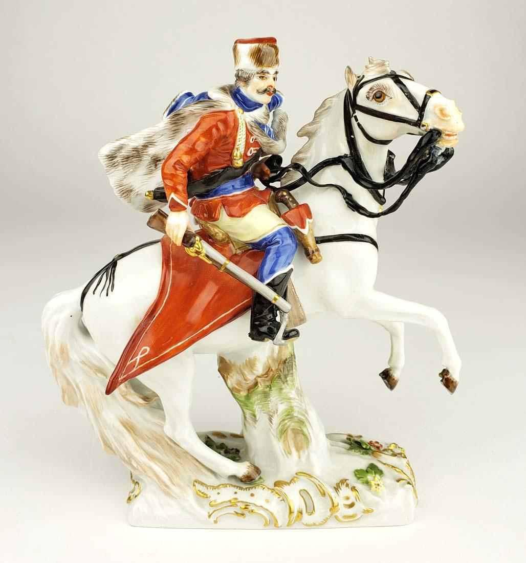 Rare 19th C. Meissen Hussar Riding on Horse Porcelain Figure (1 of 5)