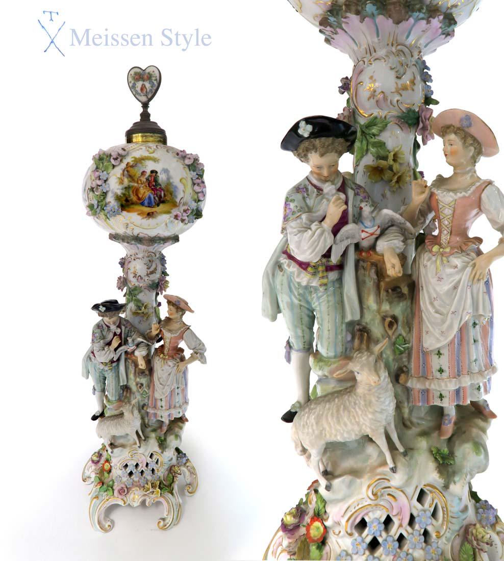 Large German 19th C Meissen Style Lamp Base (1 of 4)