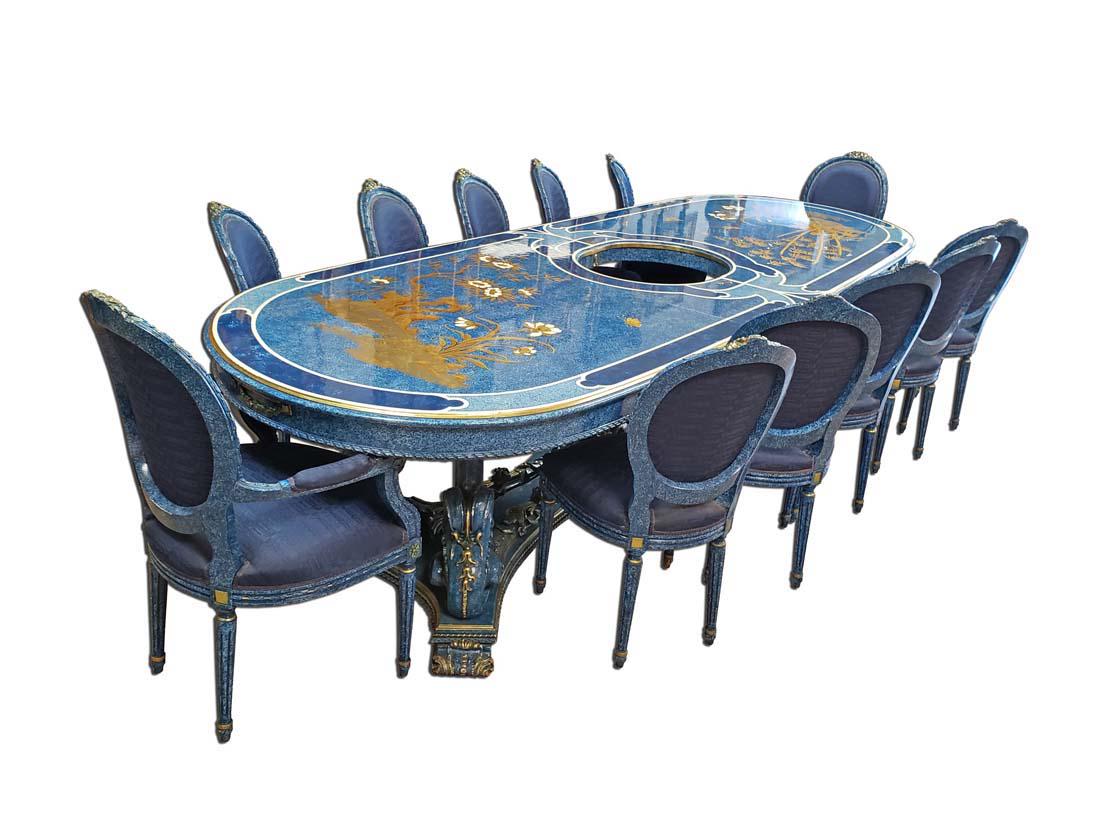 Magnificent Large Custom Italian Hand Painted Dining Table w/ Glass Top (1 of 18)