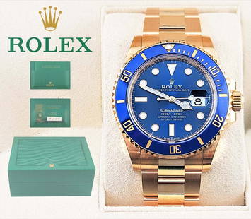 Rolex Submariner (126618LB) 18KT Yellow Gold, Unworn Complete Set: Rolex Submariner (126618LB) 18KT Yellow Gold, Unworn Complete Set. D 41 mm. The Oyster Perpetual Submariner Date in 18 kt yellow gold with a Cerachrom bezel insert in blue ceramic and a royal blue