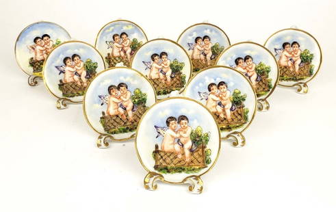 Set of 10 Capodimonte Miniature Porcelain Dishes: Set of 10 Capodimonte Miniature Porcelain Dishes. They measure H: 3 1/8" W: 2 1/2"
