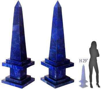 Large Pair Of Lapis Lazuli Obelisk: Large Pair Of Lapis Lazuli Obelisk. H 29" x W 8 1/2"