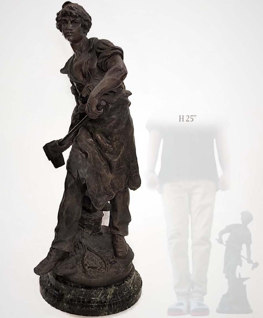 Large Signed French Moreau 'Smithing' Statue On Marble (1 of 15)