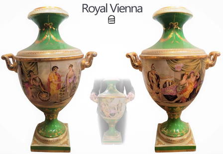 Pair Of 19th C. Royal Vienna Porcelain Vases: Pair Of 19th C. Royal Vienna Porcelain Vases. H 24" x 16"