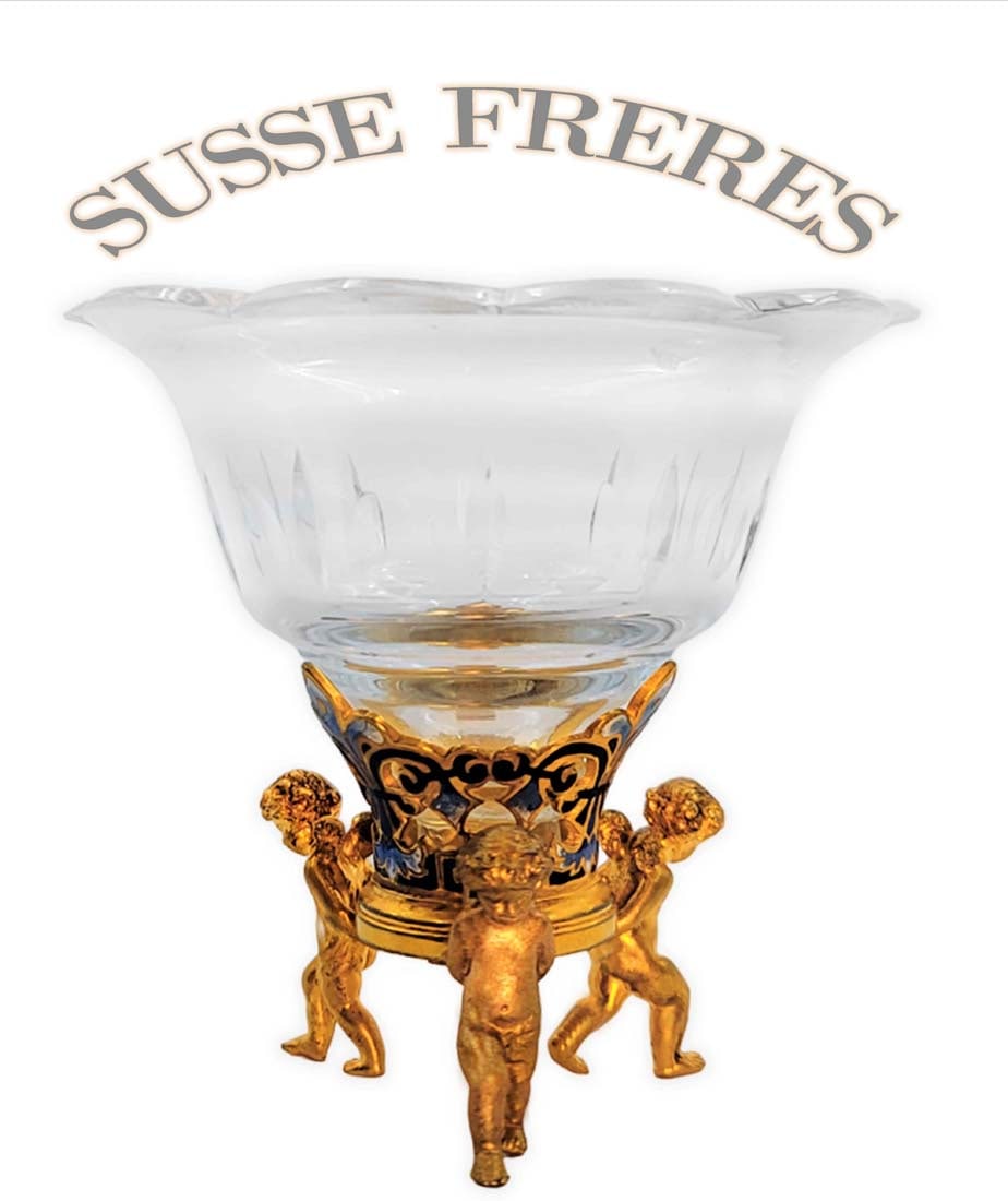 19th C. Figural Champleve With Baccarat Crystal Compote Signed By Susse Freres (1 of 4)