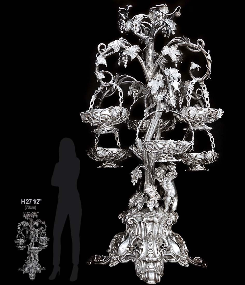 19th C. Silver-Plated Tree & Grapes, Figural Epergne \ Centerpiece (1 of 18)