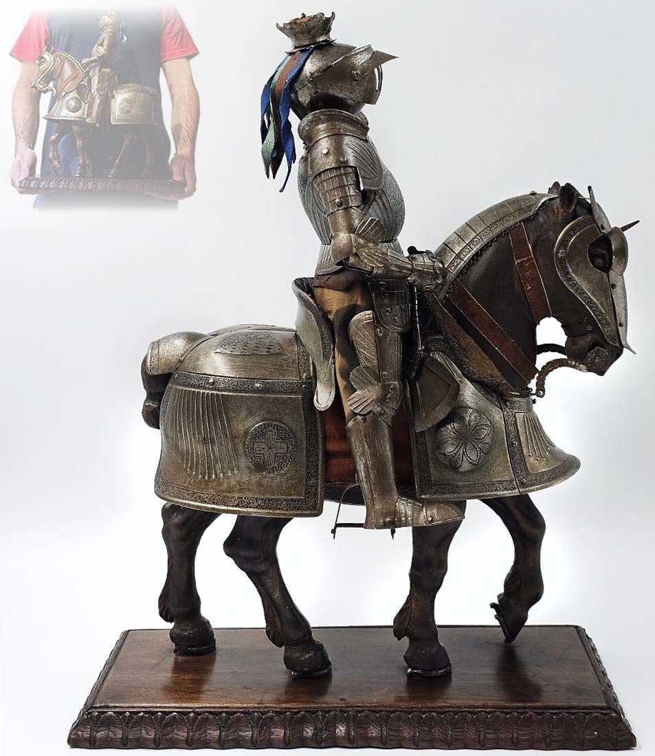 19th C. Armored Horse Figurine Barding Statue On Wood (1 of 11)