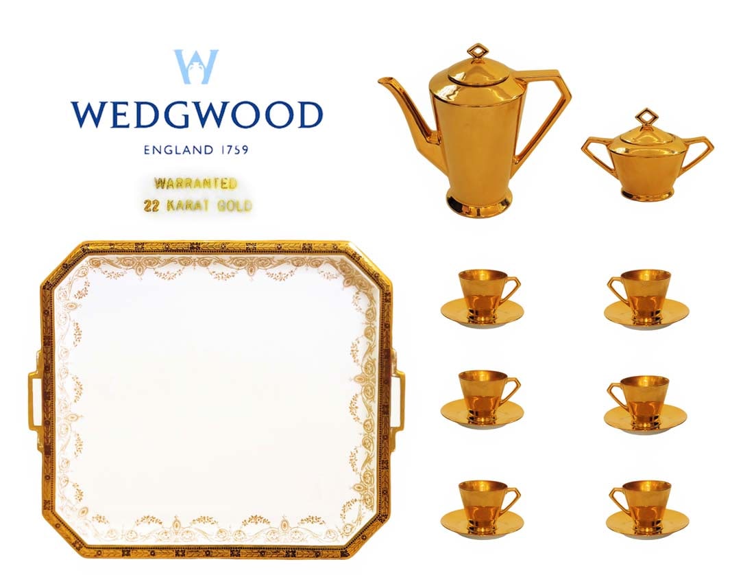 Wedgwood Mid C. Porcelain Tray Paired With 22K Gold Plated Coffee Set (1 of 11)