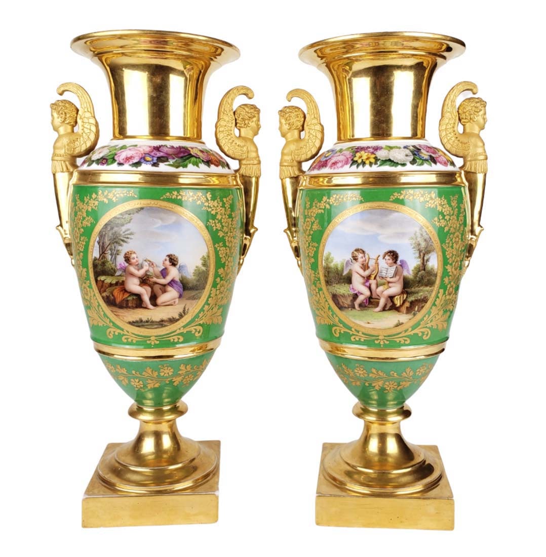 Pair of 19th C. Paris Porcelain & Bronze Vases (1 of 7)