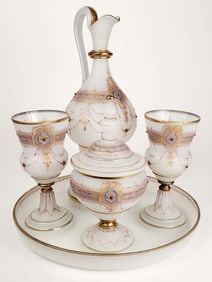 19th C. 5 Pc. Opaline Jewelled Drinking Set