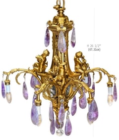 19th C. Figural Bronze with Rock Crystal Six lights Chandelier
