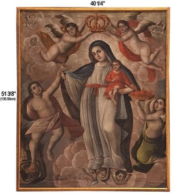 Large 19t C. Religious 'Lady Of Light' Oil On Board Painting