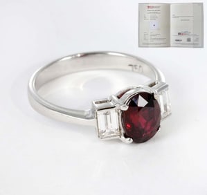 Unheated 1.54 Carat “Pigeon’s Blood" Ruby And Diamond 18K Gold Ring, GIA Certified