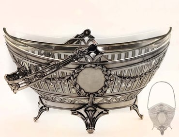 19th C. Austrian Silver Plated Crystal Bowl Centerpiece \ Basket