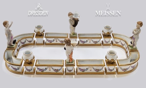 Late 19th C. Large Figural Dresden \ Meissen Porcelain Surtout De Table