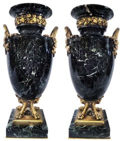 19th Century Pair of Figural Ormolu Mounted Marble Urns