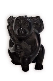 Chinese Carved Wood Monkey Carrying Bindle