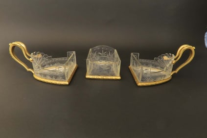 19th Century Baccarat Bronze 3 Pieces Centerpiece