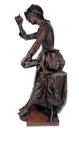 19th C. Important Original Bronze Maiden Indiscrete Ernest Justin Ferrand French