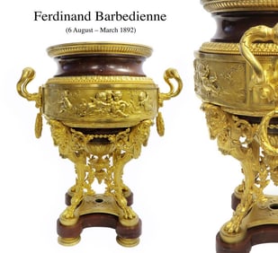 19th C Ormolu-Mounted and Gilt Bronze Rouge Griotte Marble Jardiniere Centerpiece By Ferdinand