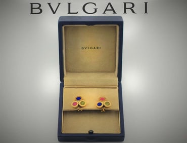 Bvlgari Vintage 18k Yellow Gold Circular Tri-Color Motifs Earrings