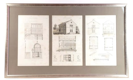 A Judaica Set of Framed Blueprints of a Synagoge