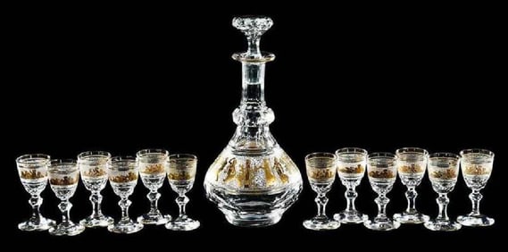 A 13 Pc. Val St. Lambert "Danse de Flore" Cordial Set